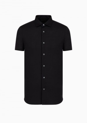 Black Emporio Armani Asv Lyocell-blend Jersey Short-sleeved Shirt | EA-SN57859