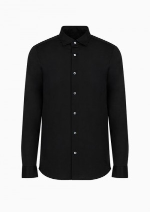 Black Emporio Armani Asv Lyocell-blend Jersey Shirt | EA-SN57868