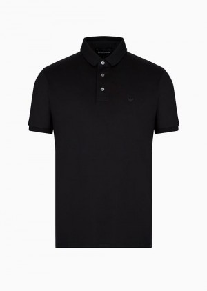 Black Emporio Armani Asv Lyocell-blend Jersey Polo Shirt | EA-SN58467