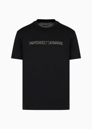 Black Emporio Armani Asv Lyocell-blend Jersey T-shirt With A Ramadan Capsule Collection Logo Print | EA-SN58733