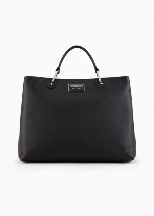 Black Emporio Armani Asv Medium Ecological Leather Myea Shopper Bag | EA-SN57340