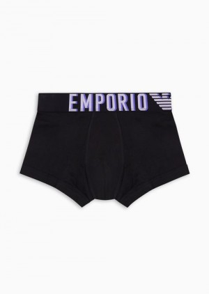 Black Emporio Armani Asv Megalogo Organic-cotton Boxer Briefs | EA-SN58789