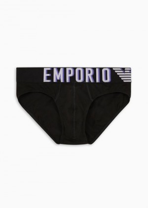 Black Emporio Armani Asv Megalogo Organic-cotton Briefs | EA-SN58821