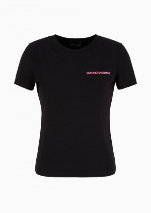 Black Emporio Armani Asv Organic-jersey T-shirt With Abstract Embroidery And Logo | EA-SN57060