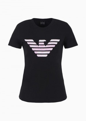 Black Emporio Armani Asv Organic-jersey T-shirt With Logo Print | EA-SN57063