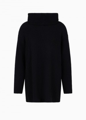 Black Emporio Armani Asv Oversized Cowl-neck Jumper In Cob-stitch Virgin Wool | EA-SN56650