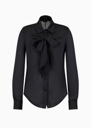 Black Emporio Armani Asv Recycled CréPon Shirt With Bow | EA-SN56969