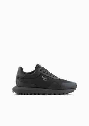 Black Emporio Armani Asv Recycled Nylon Sneakers With Regenerated Saffiano Details | EA-SN58945