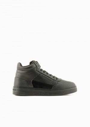 Black Emporio Armani Asv Regenerated Leather High-top Sneakers With Suede Detail | EA-SN58926