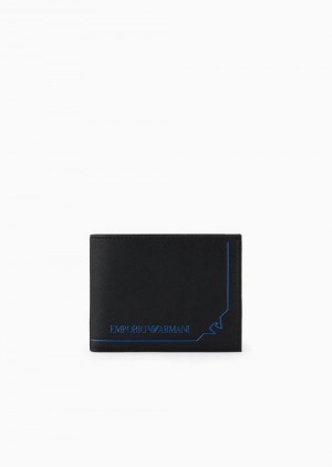 Black Emporio Armani Asv Regenerated Saffiano Leather Wallet With Graphic Design Eagle | EA-SN59303