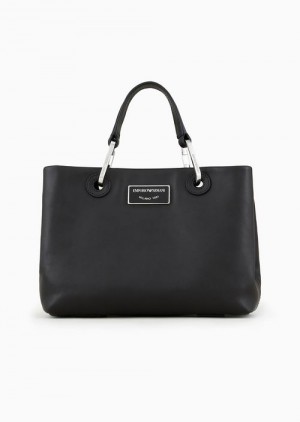 Black Emporio Armani Asv Small Myea Shopper Bag In Ecological Leather | EA-SN57341