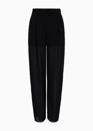 Black Emporio Armani Asv Trousers With Pleats In Viscose Fil Coupé With All-over Lurex Polka Dots | EA-SN56894