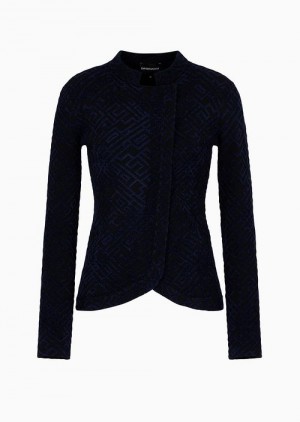 Black Emporio Armani Asv Two-tone Graphic-design Jacquard Recycled Knit Wrap Jacket | EA-SN56438