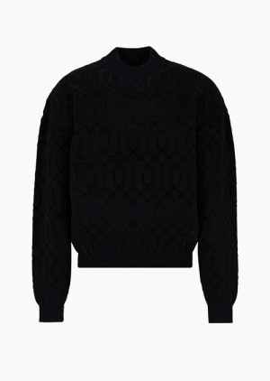 Black Emporio Armani Asv Two-tone Jumper With All-over Jacquard Eagle Motif | EA-SN56651