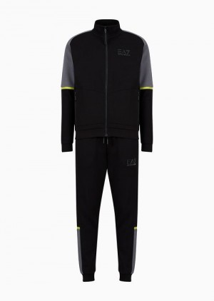 Black Emporio Armani Athletic Colour Block Cotton-blend Tracksuit | EA7-SN59894