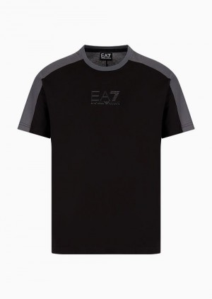 Black Emporio Armani Athletic Colour Block Short-sleeved Cotton T-shirt | EA7-SN59925