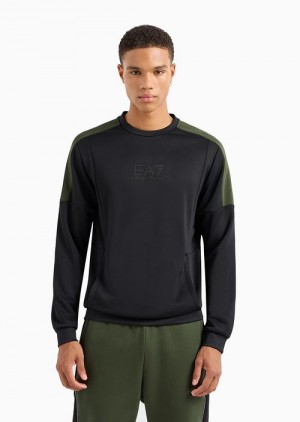 Black Emporio Armani Athletic Colour Block Technical Fabric Crew-neck Sweatshirt | EA7-SN60002