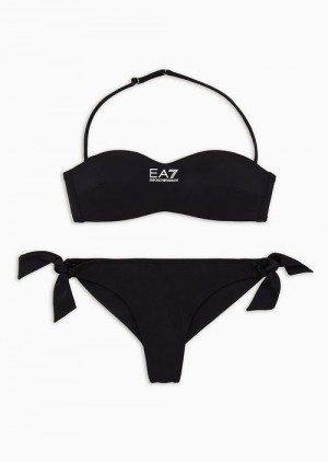 Black Emporio Armani Bandeau Bikini With Logo | EA7-SN59600