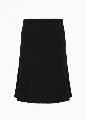 Black Emporio Armani Barathea-wool Flared Skirt | EA-SN56912