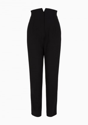 Black Emporio Armani Barathea-wool Trousers With Yoke | EA-SN56819