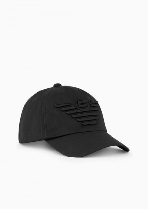 Black Emporio Armani Baseball Cap With Embroidered Oversized Eagle | EA-SN59187