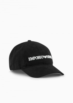 Black Emporio Armani Baseball Cap With Embossed Emporio Armani Embroidery | EA-SN59191