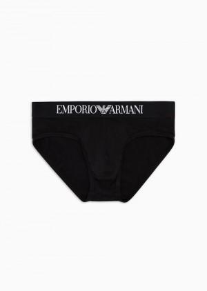 Black Emporio Armani Basic Briefs With Logo Waistband | EA-SN58824