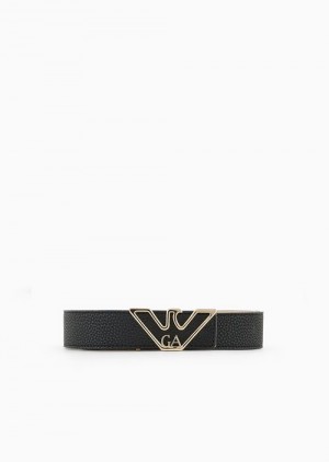 Black Emporio Armani Belt With Deer-print Eagle Plate | EA-SN57438