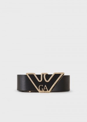 Black Emporio Armani Belt With Moulded Eagle Buckle | EA-SN57437