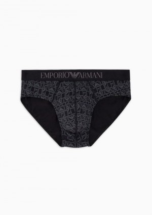 Black Emporio Armani Briefs With All-over Logo | EA-SN58812