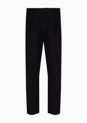 Black Emporio Armani Brushed Cotton Chinos With Pleats | EA-SN58328