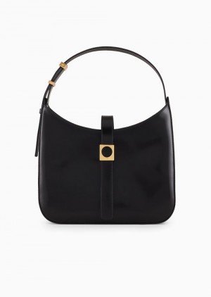 Black Emporio Armani Brushed Leather Hobo Bag | EA-SN57367