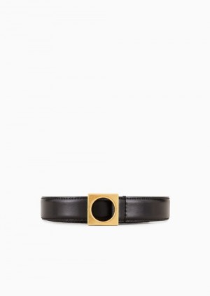 Black Emporio Armani Brushed-leather Belt With Geometric Buckle | EA-SN57455