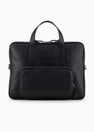 Black Emporio Armani Business Bag In Tumbled Leather | EA-SN59051