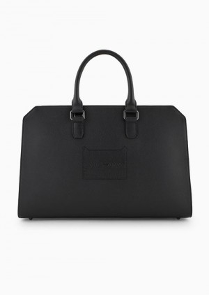 Black Emporio Armani Business Bag In Tumbled Leather | EA-SN59053