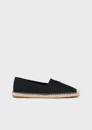 Black Emporio Armani Canvas Espadrilles With Eagle Patch | EA-SN58898