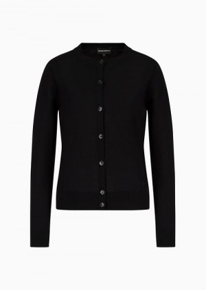 Black Emporio Armani Cardigan In Plain-knit, Pure Virgin Wool | EA-SN56702