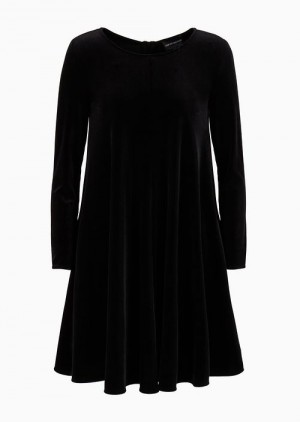 Black Emporio Armani Chenille Flared Dress With Oversized Zip | EA-SN56500