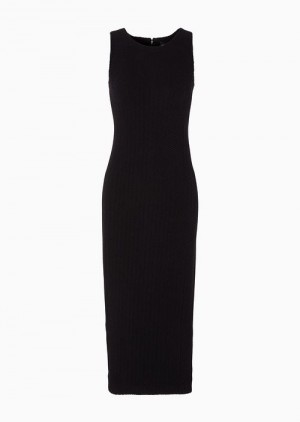 Black Emporio Armani Chevron Jacquard Jersey Midi Sheath Dress | EA-SN56529