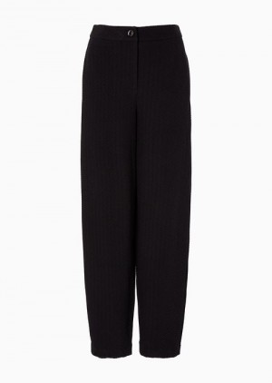 Black Emporio Armani Chevron-motif, Tubular-weave Jersey Trousers | EA-SN56820