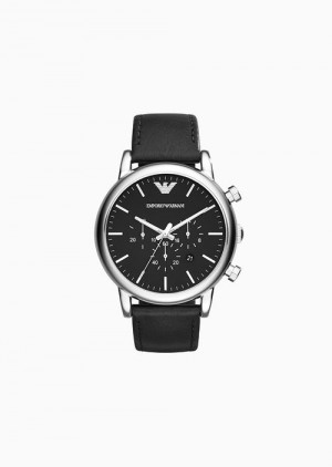 Black Emporio Armani Chronograph Black Leather Watch | EA-SN59323