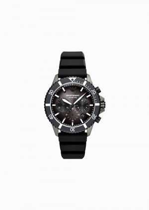 Black Emporio Armani Chronograph Black Silicone Watch | EA-SN59338