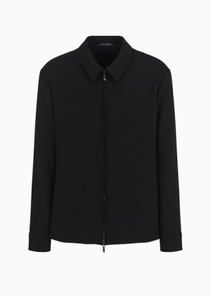 Black Emporio Armani Classic-collar Jacket With Zip In Micro-armure CrêPe | EA-SN57837