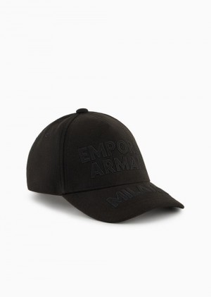 Black Emporio Armani Cloth Baseball Cap With Emporio Armani Milano Embroidery | EA-SN59170