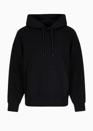 Black Emporio Armani Clubwear Double-jersey Hooded, Oversize Sweatshirt With Rhinestones | EA-SN58545