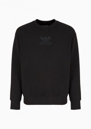 Black Emporio Armani Clubwear Double-jersey Sweatshirt With Patch And Rhinestone Embroidery | EA-SN58557