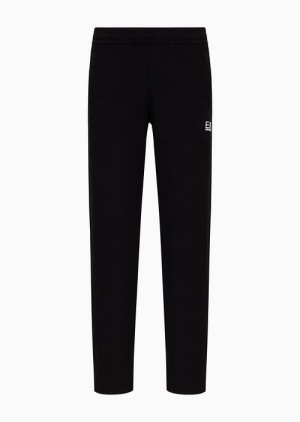 Black Emporio Armani Core Identity Cotton-jersey Fleece Trousers | EA7-SN59843