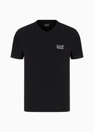 Black Emporio Armani Core Identity Stretch Cotton-jersey T-shirt | EA7-SN59938