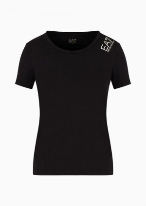 Black Emporio Armani Core Lady Stretch-cotton T-shirt | EA7-SN59654