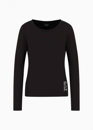 Black Emporio Armani Core Lady Stretch-cotton Long-sleeved T-shirt | EA7-SN59660